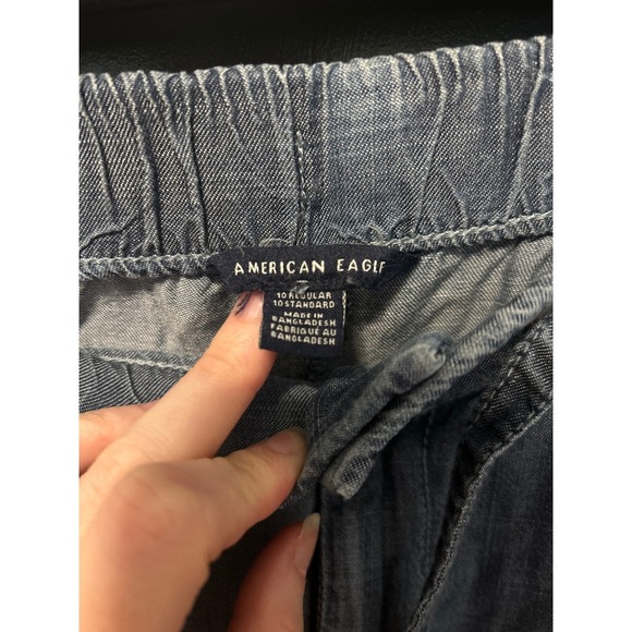 American Eagle Chambray Pants Drawstring Waist Paperbag Pants Size 10 - Picture 2 of 5